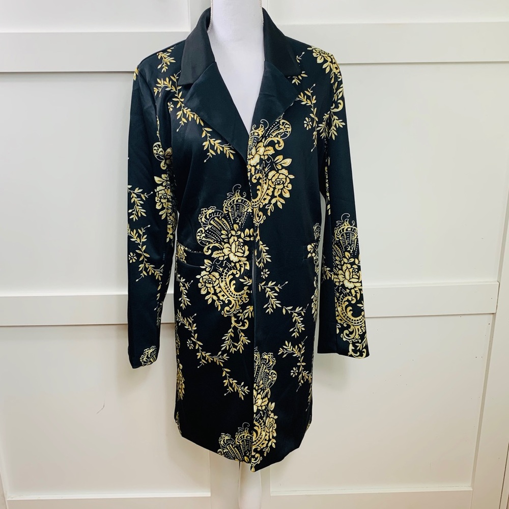 Black satin jacket gold design